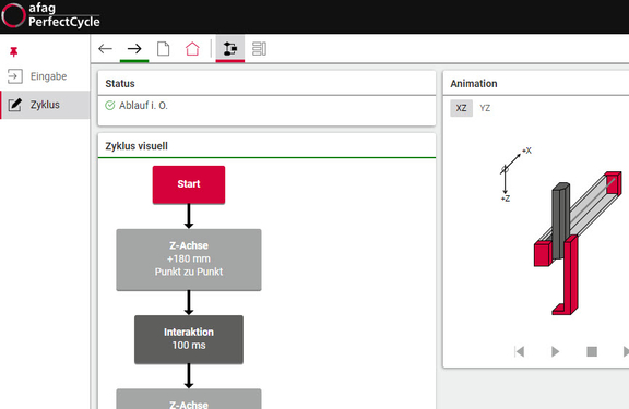 Screenshot zu dem Tool PerfectCylce von Afag – der digitale Konfigurator für optimale Handlingsysteme